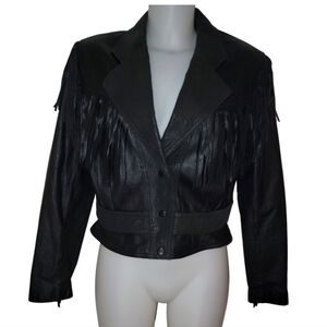Vintage 90s 80s Maggie Lawrence Sz M Women's Black Fringe 100% Leather Jacket